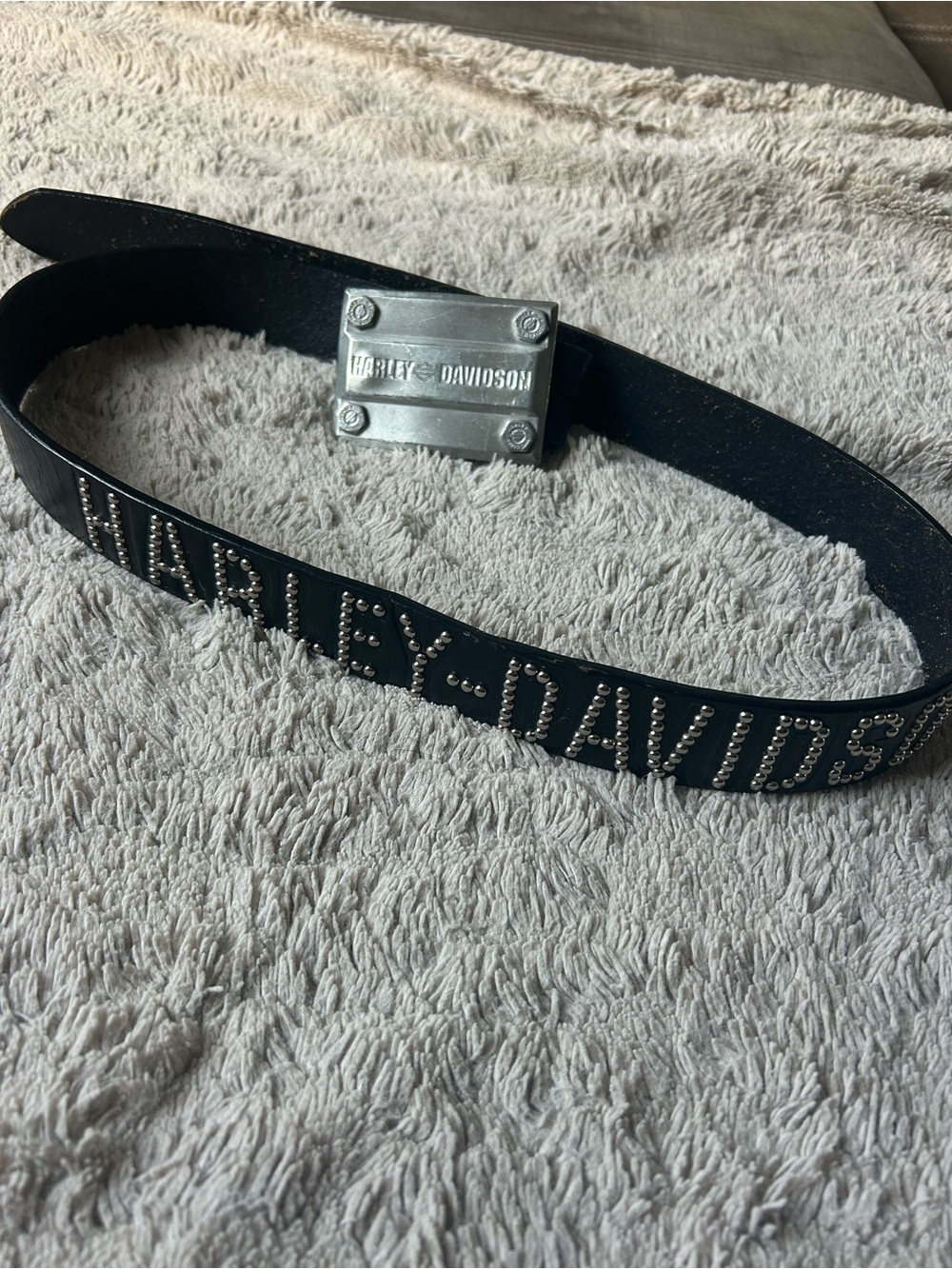 Harley-Davidson Silver Buckle Black Leather Belt 2003 size 38